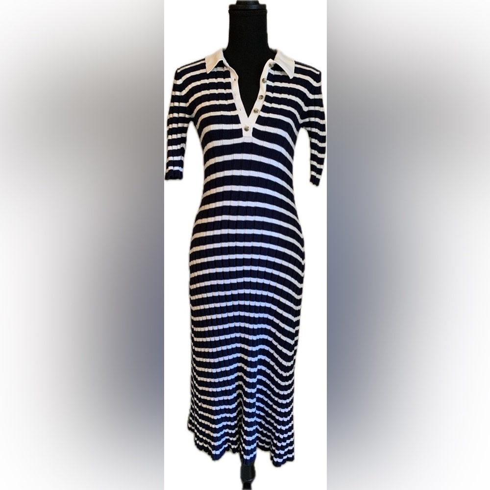 LOFT Ann Taylor Dark Blue and White Striped Dress Size XS